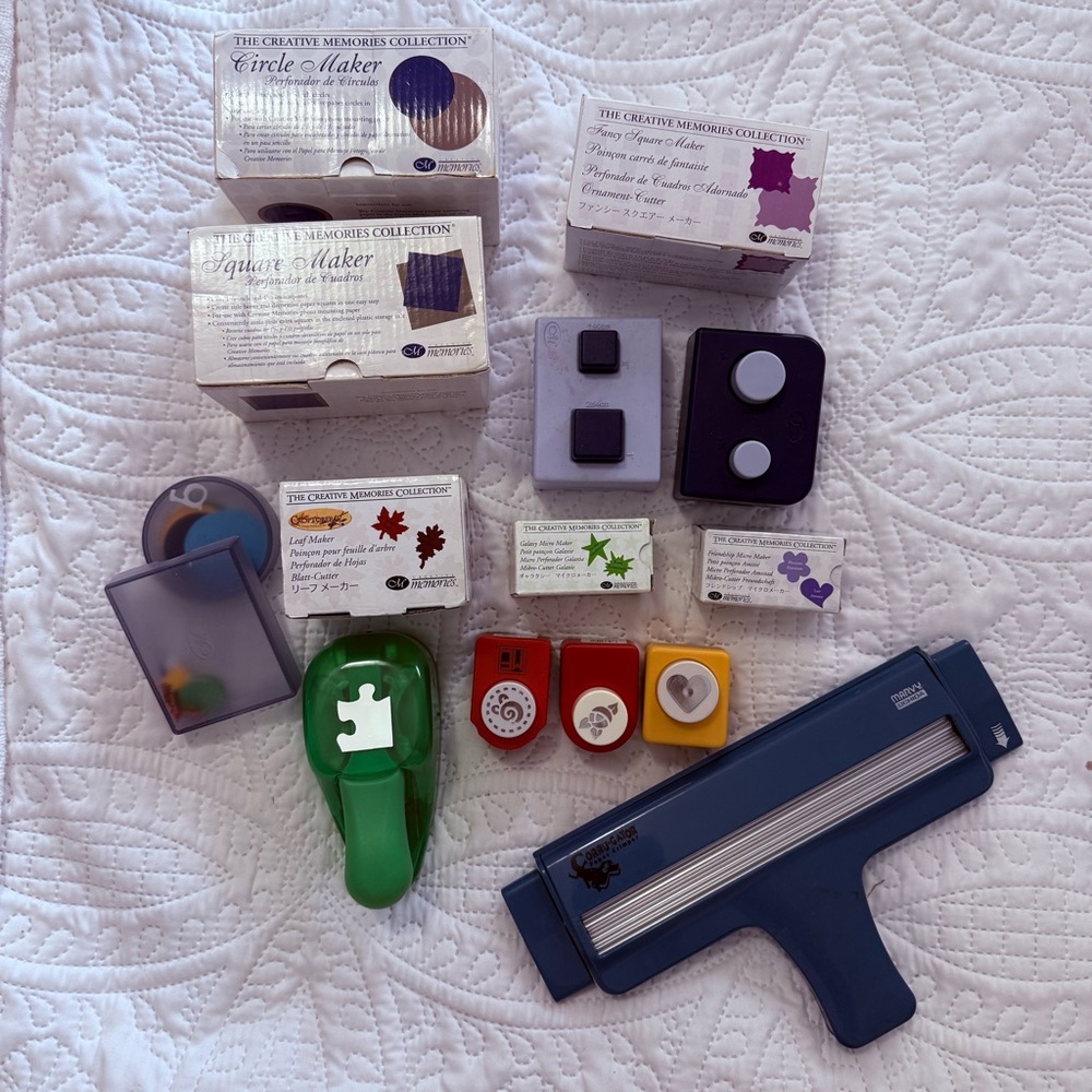 Creative Memories Squares Circles Heart Leaf Maker Cutter Punch Set